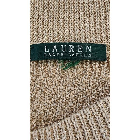 Lauren Ralph Lauren Sweater Womens Medium Gold Metallic Knit Boatneck Preppy - Picture 2 of 11